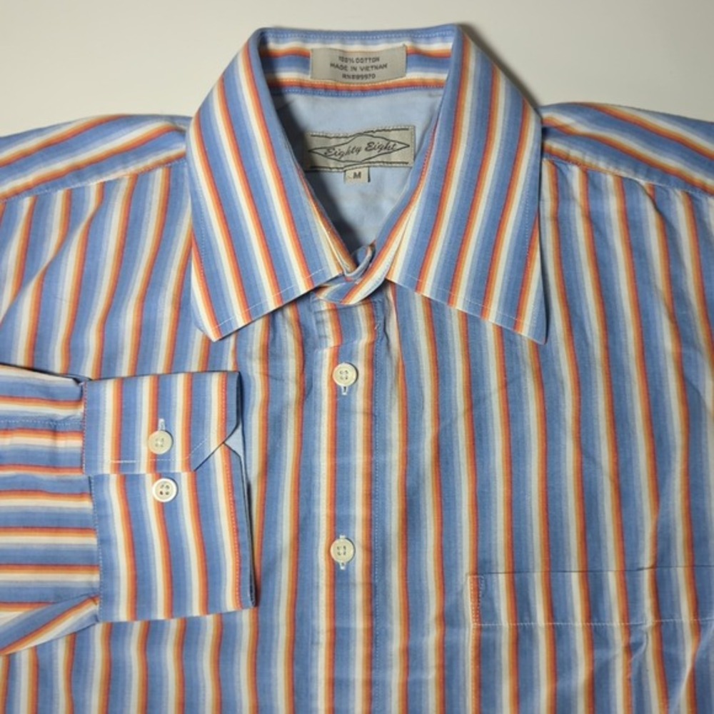 EIGHTY EIGHT Men's Shirt Long Sleeve 100% Cotton M‎ Spread Collar Rainbow Retro